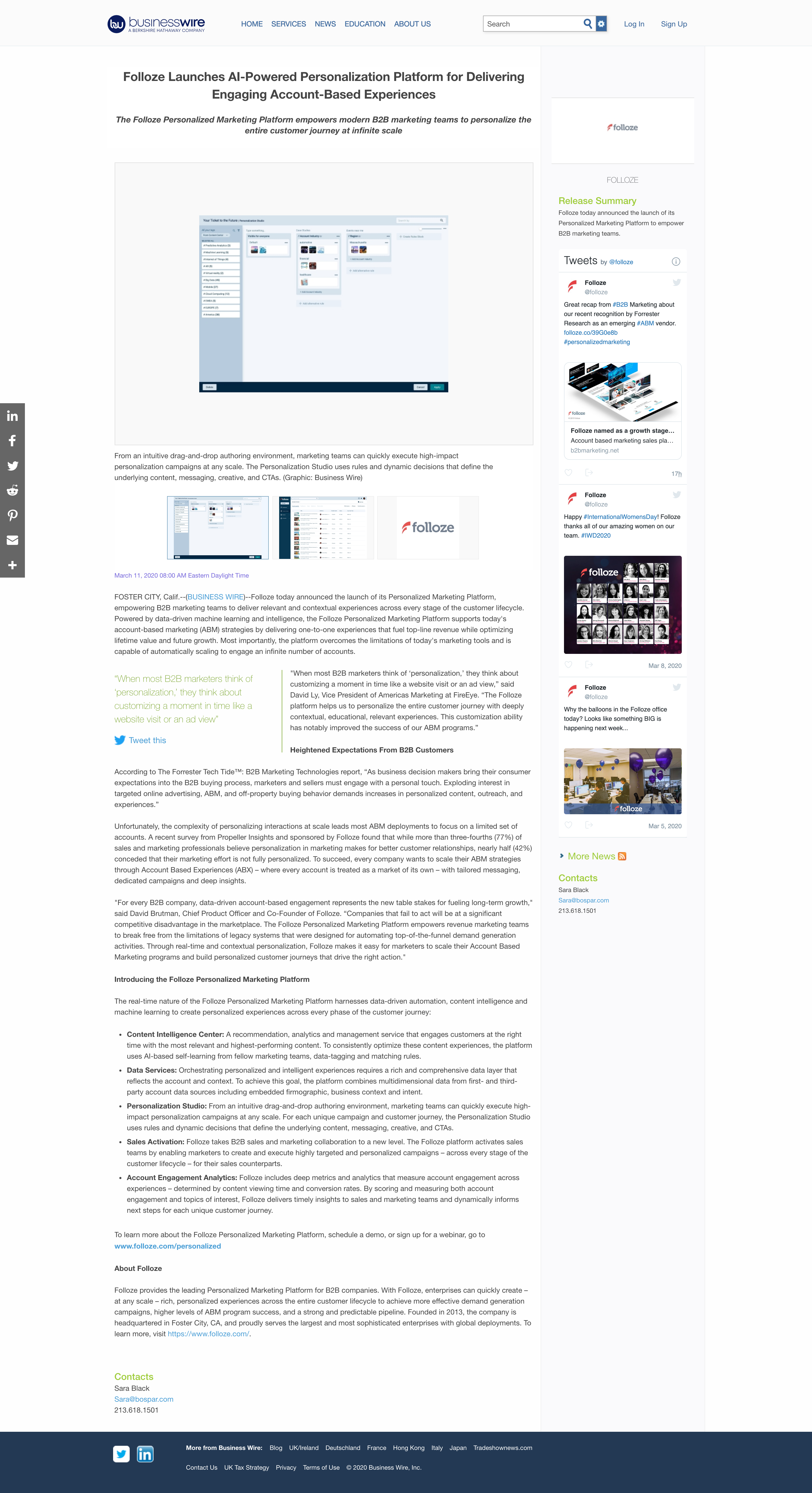Folloze Launches AI-Powered Personalization Platform for Delivering Engaging Account-Based Experiences